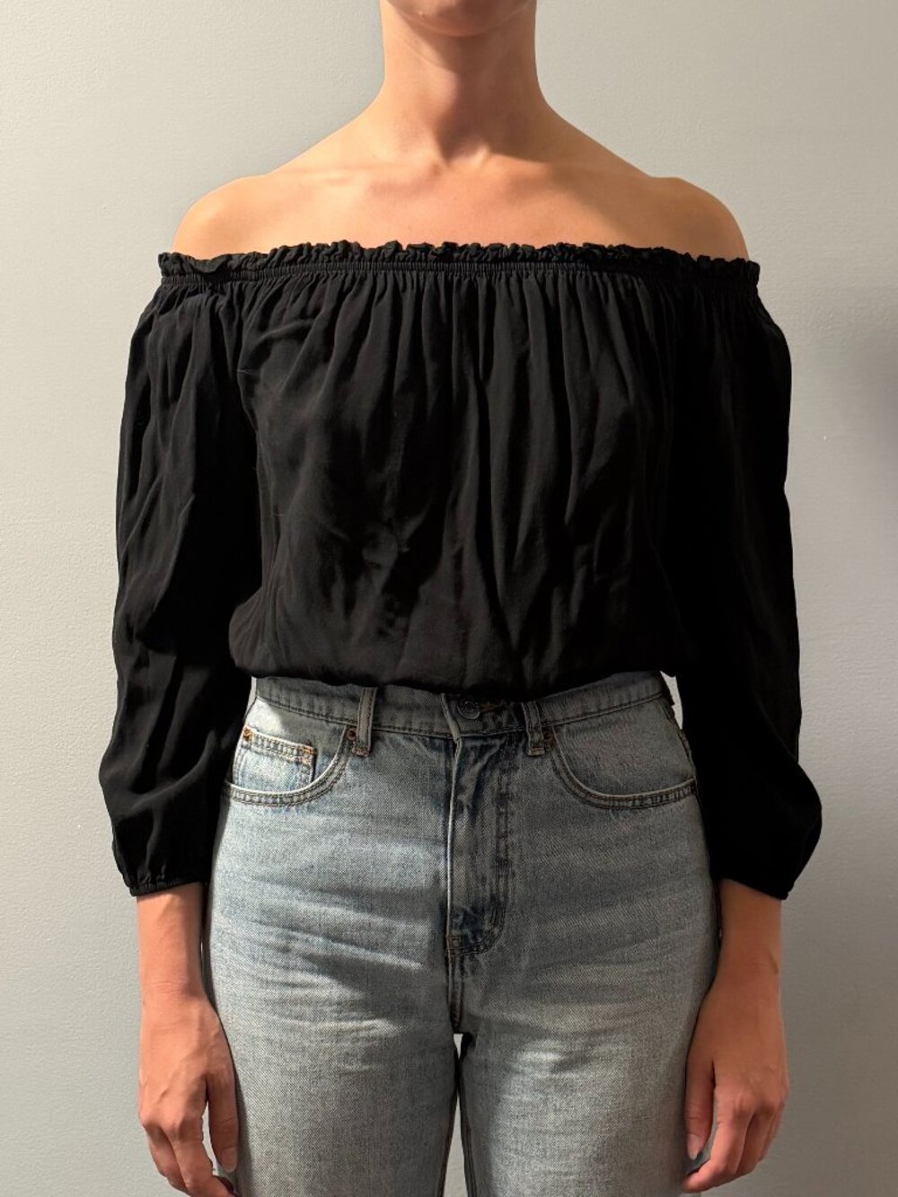 Off-the-shoulder Black Cotton Top, O/S